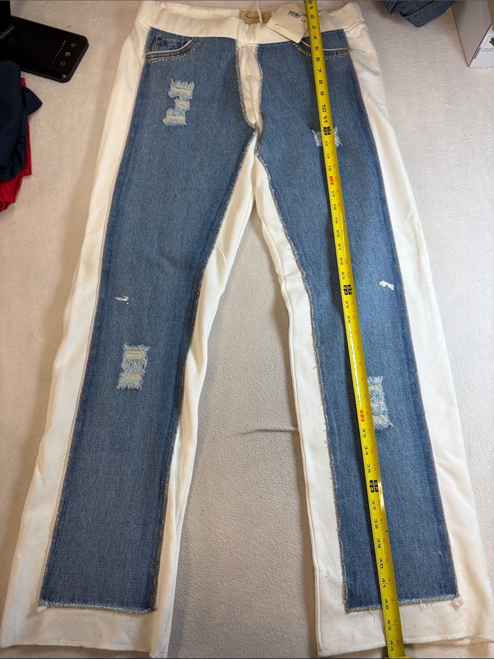 Scully Two-Tone Slim Straight Jeans in Blue and White
